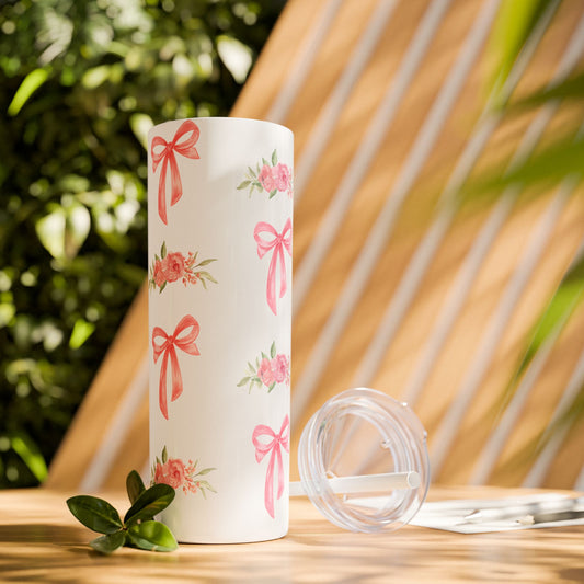 Floral Skinny Tumbler with Straw - 20oz, Perfect for Gifts and Celebrations
