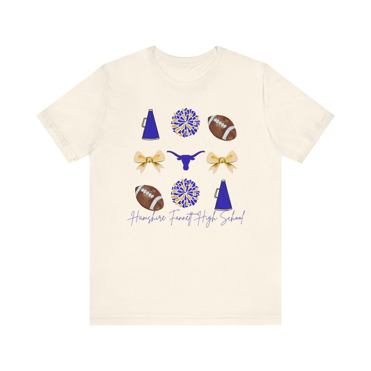 Hamshire-Fannett High School Spirit T-Shirt | Longhorns Mascot Cheer Football Game Day Tee | Purple & Gold School Pride Shirt