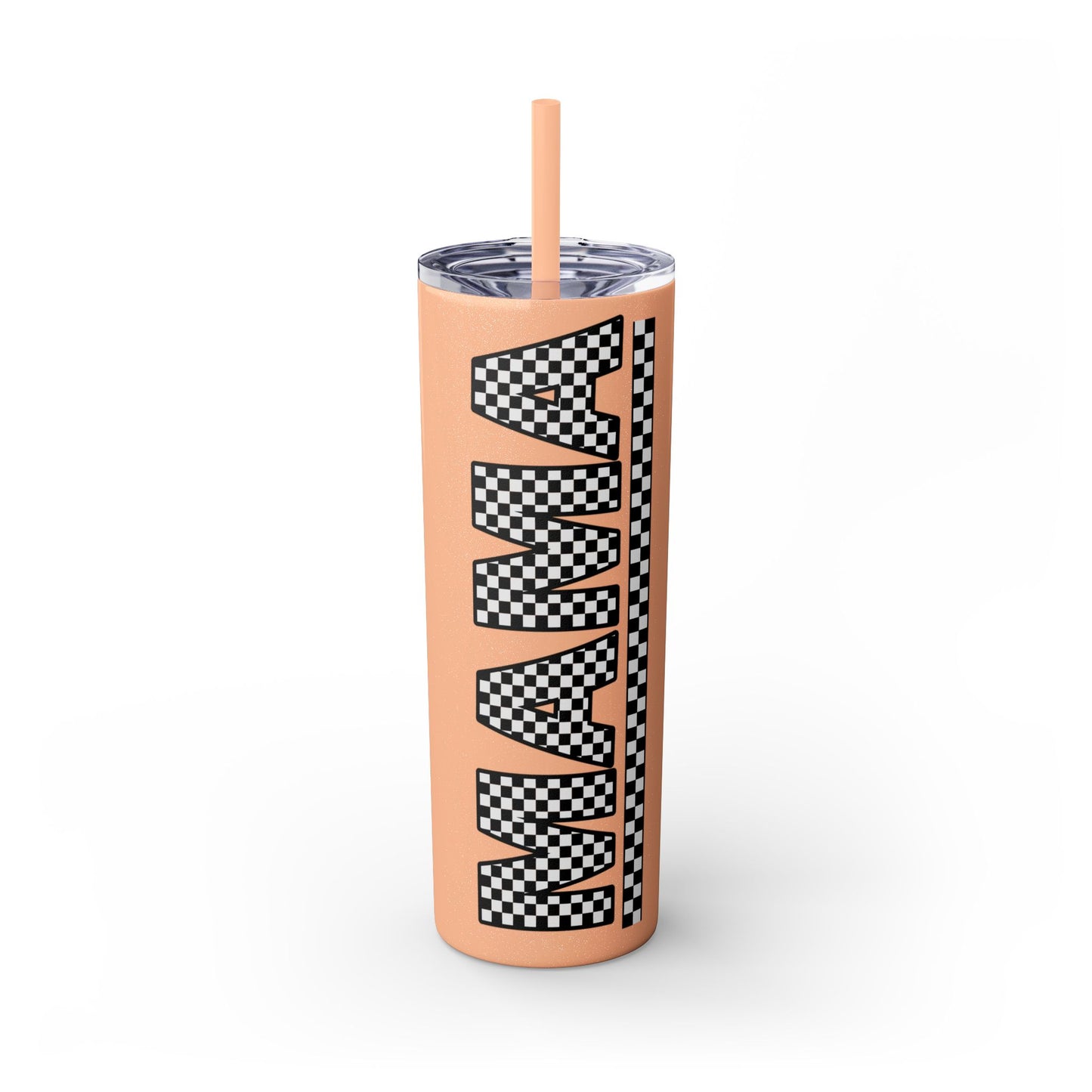 Checkerboard Mama Skinny Tumbler with Straw - 20oz Travel Mug for Moms