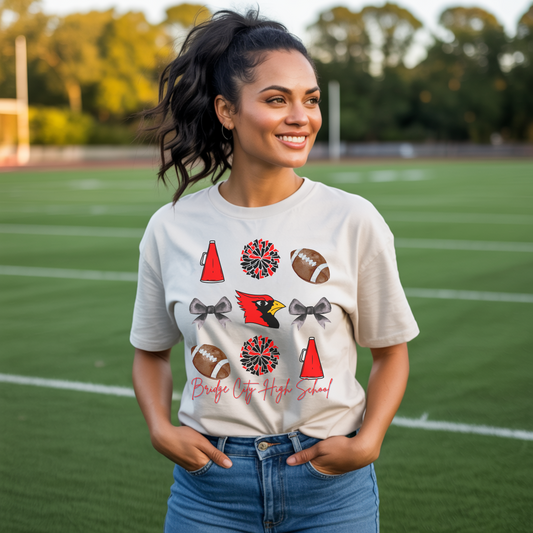 Bridge City High School Spirit T-Shirt | Cardinals Mascot Cheer Football Game Day Tee | Red & Black School Pride Shirt