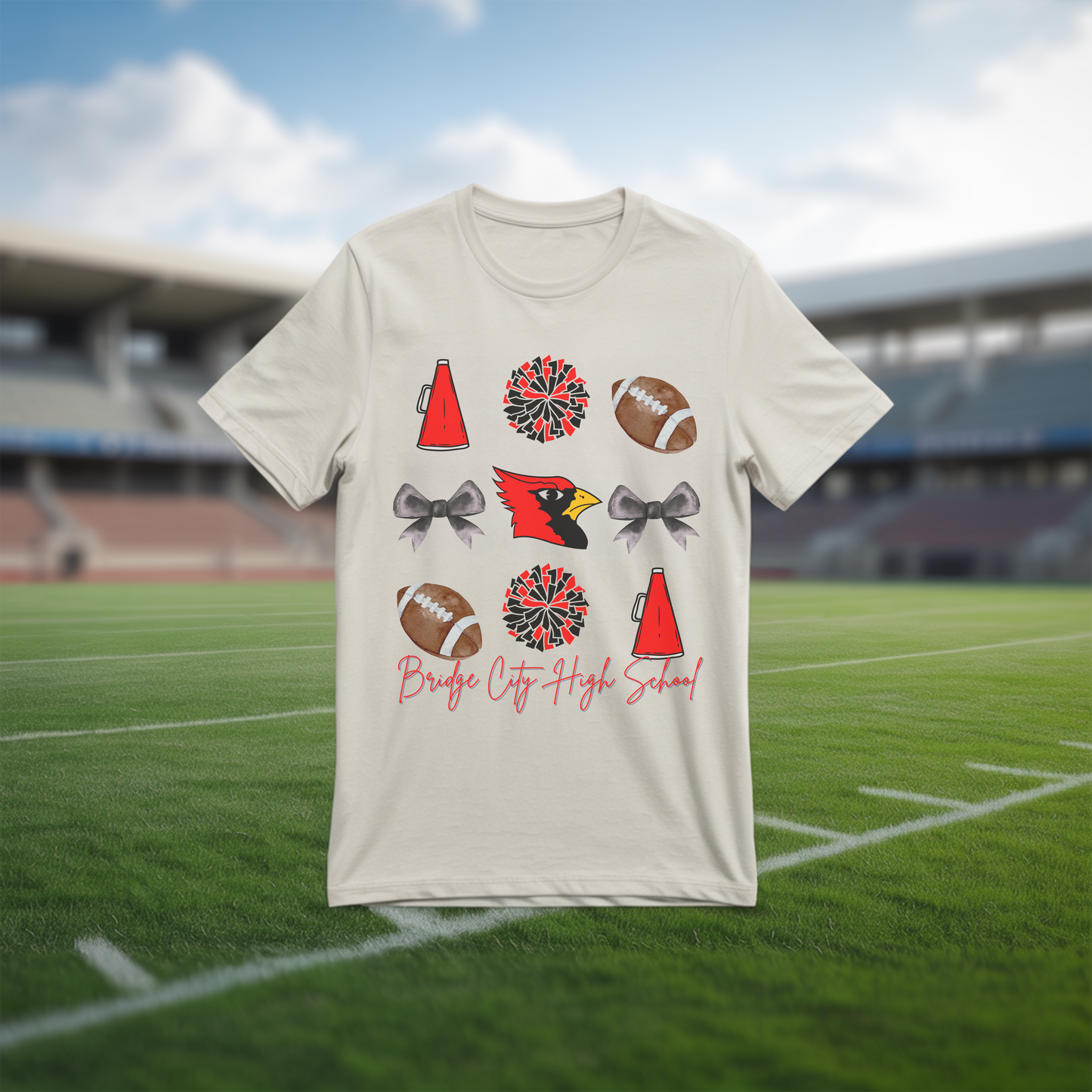 Bridge City High School Spirit T-Shirt | Cardinals Mascot Cheer Football Game Day Tee | Red & Black School Pride Shirt