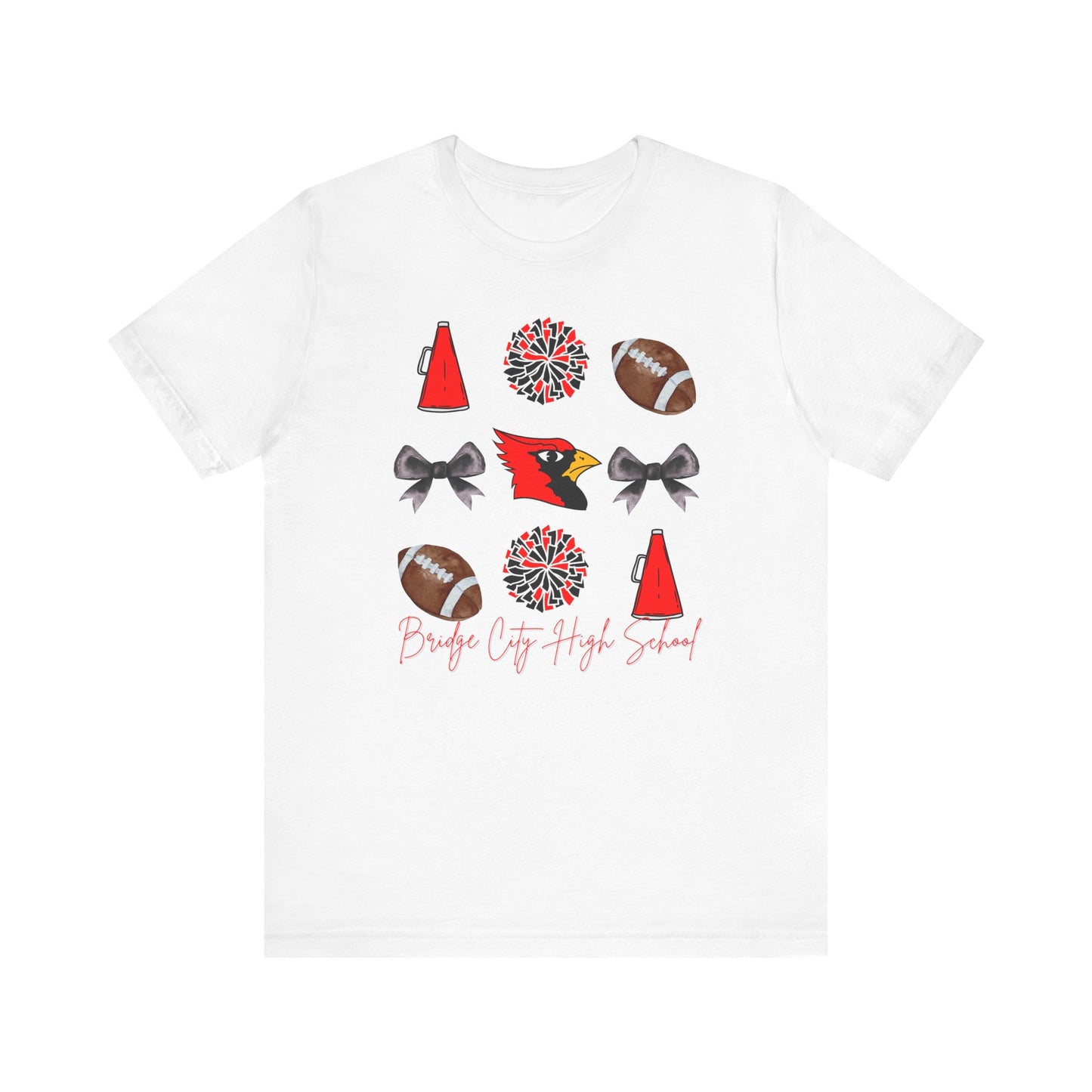 Bridge City High School Spirit T-Shirt | Cardinals Mascot Cheer Football Game Day Tee | Red & Black School Pride Shirt