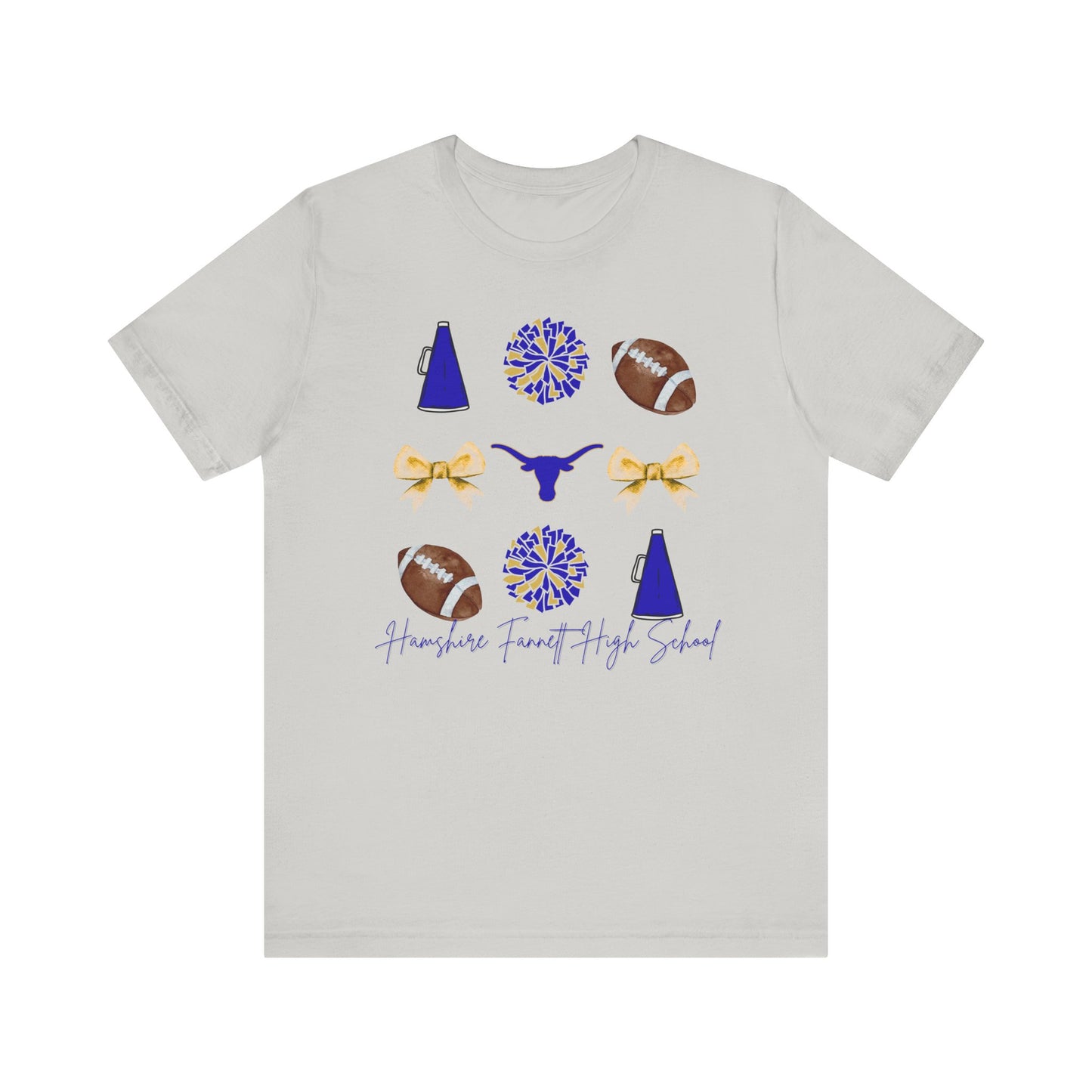 Hamshire-Fannett High School Spirit T-Shirt | Longhorns Mascot Cheer Football Game Day Tee | Purple & Gold School Pride Shirt