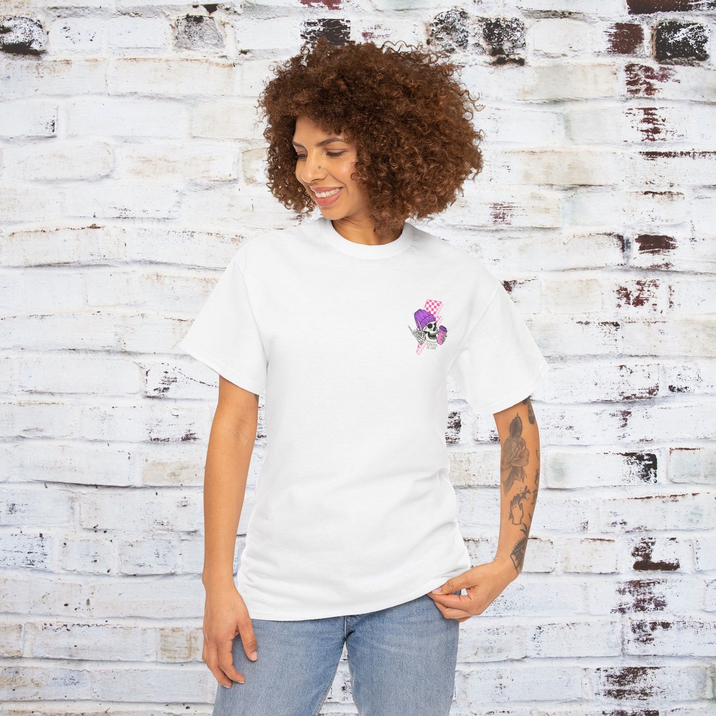 Coffee Is Life Unisex Heavy Cotton Tee - Fun Skull Graphic Tee for Coffee Lovers