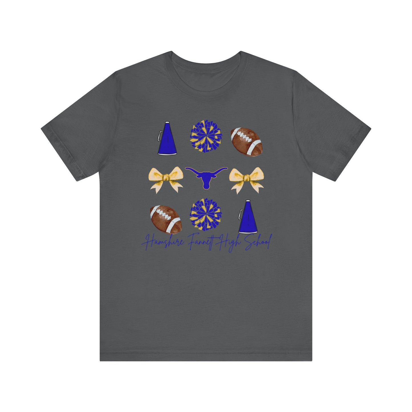 Hamshire-Fannett High School Spirit T-Shirt | Longhorns Mascot Cheer Football Game Day Tee | Purple & Gold School Pride Shirt