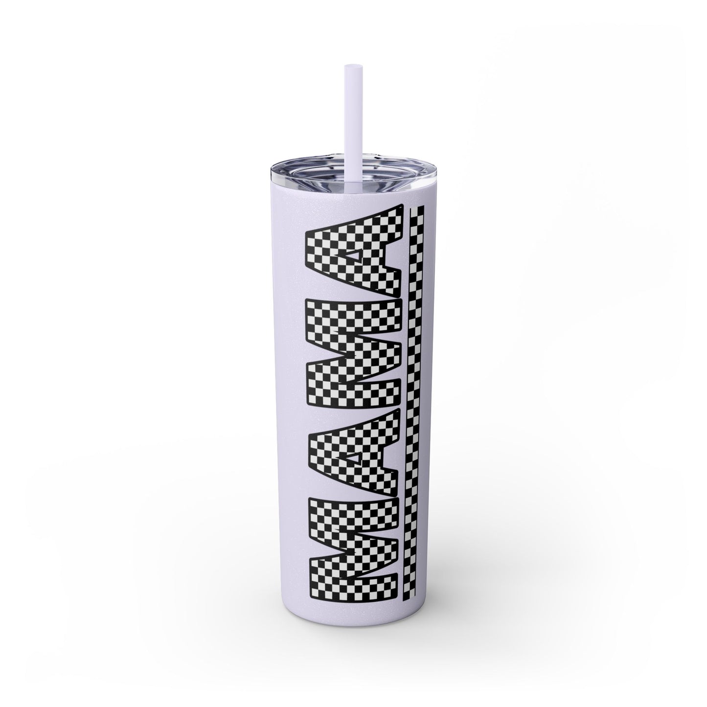 Checkerboard Mama Skinny Tumbler with Straw - 20oz Travel Mug for Moms