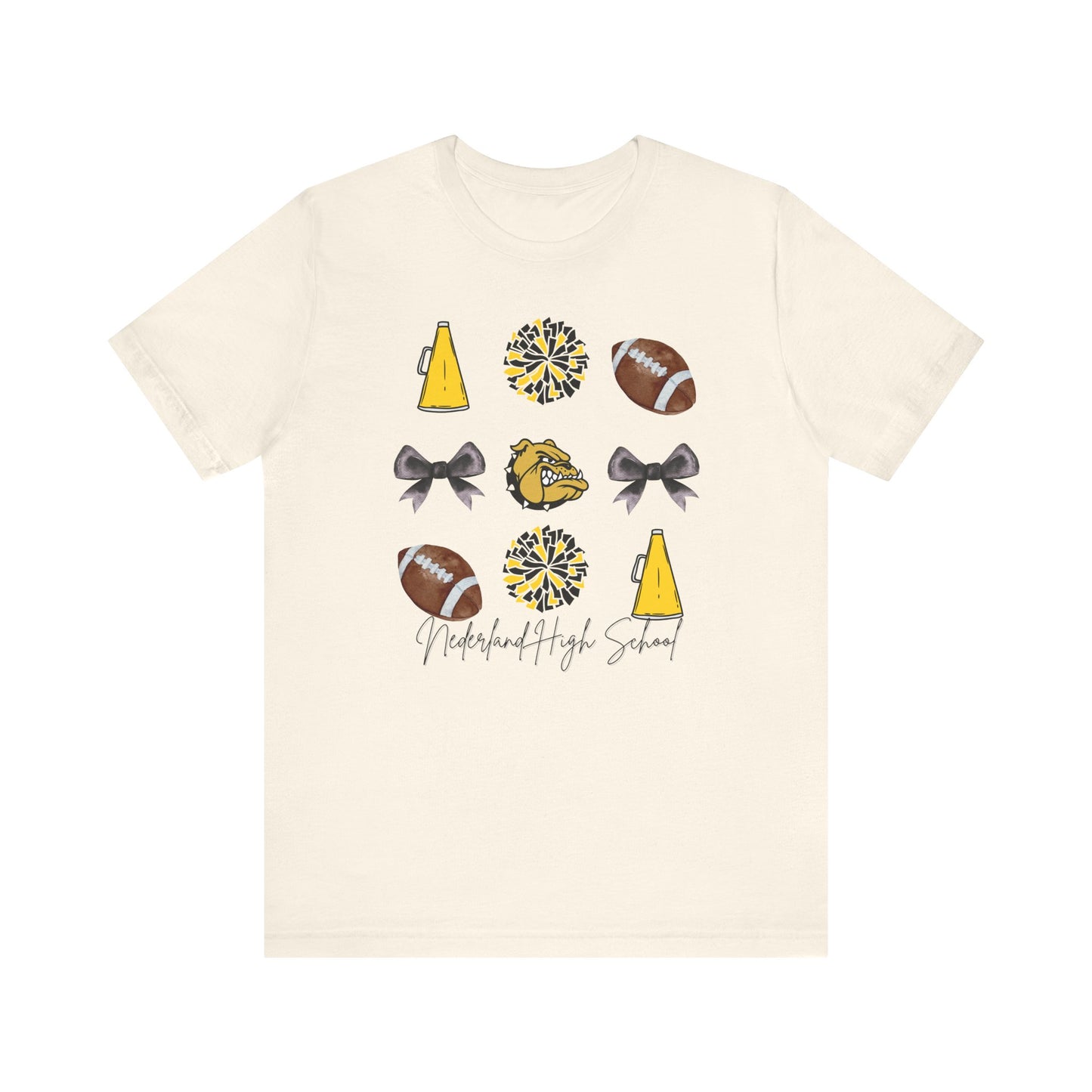Nederland High School Spirit T-Shirt | Bulldogs Mascot Cheer Football Game Day Tee | Black & Gold School Pride Shirt