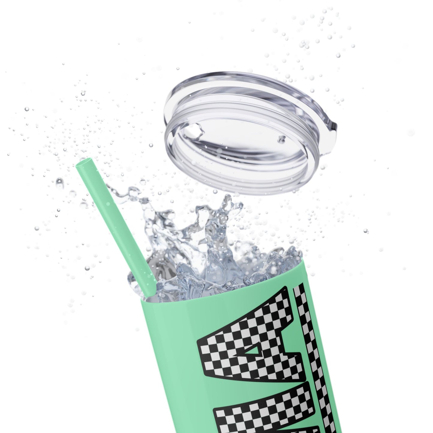 Checkerboard Mama Skinny Tumbler with Straw - 20oz Travel Mug for Moms